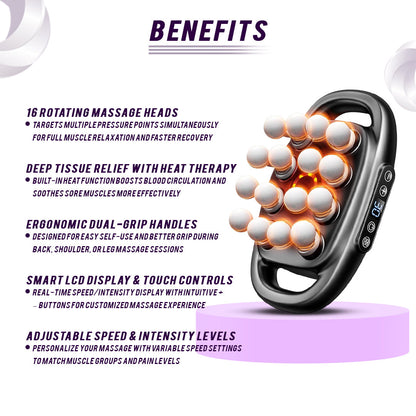 16-Head Muscle Massage Gun Deep Tissue Percussion Massager for Muscle Relaxation &amp; Recovery