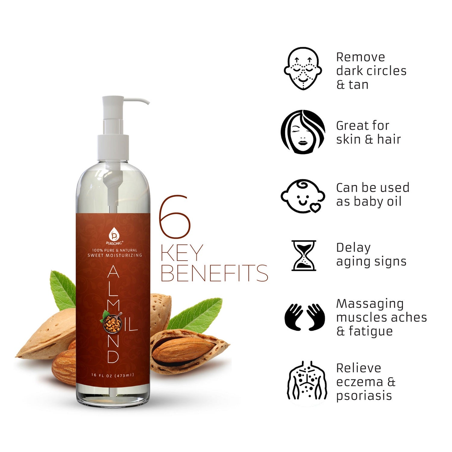 100% Pure &amp; Natural Sweet Almond oil 16 Oz.