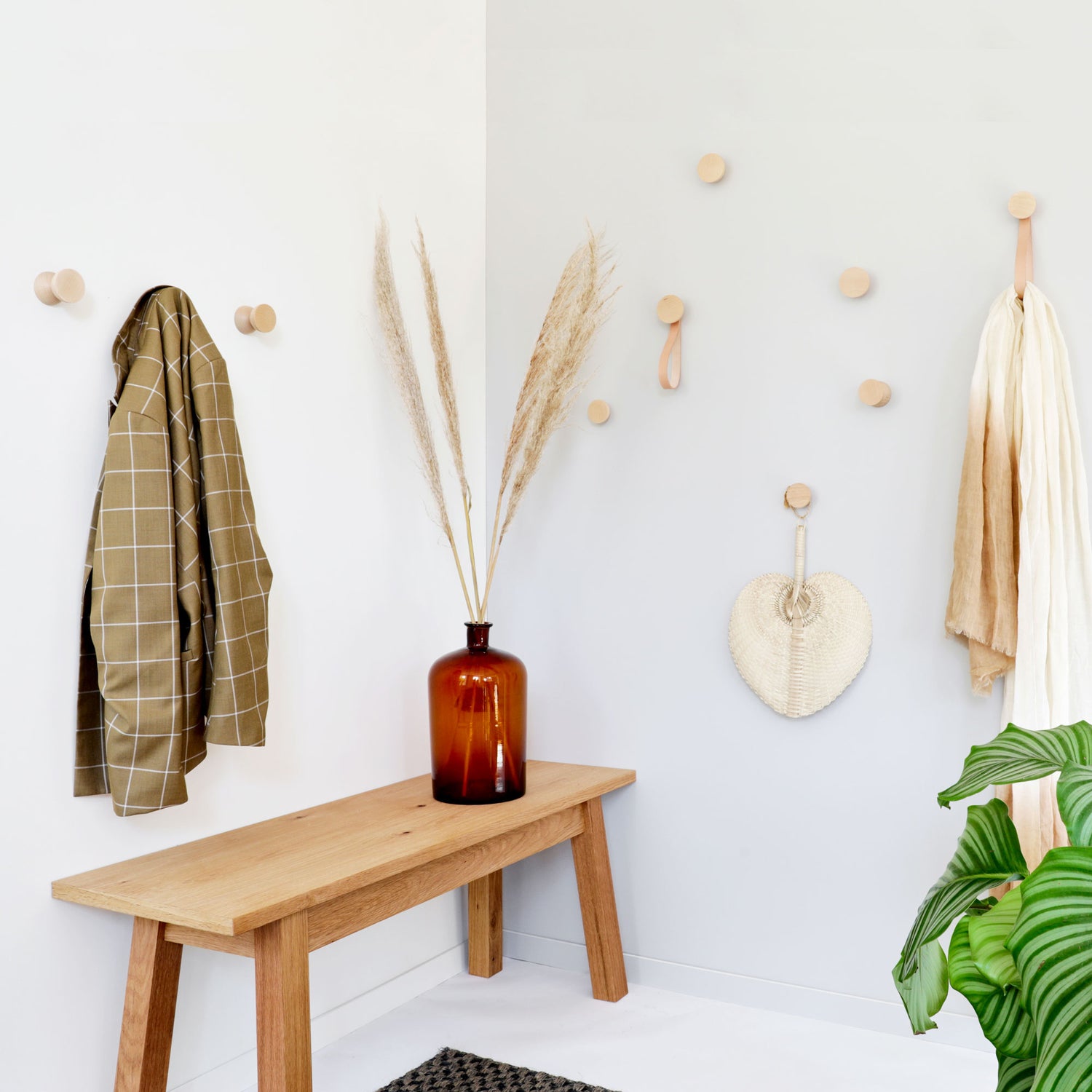 Geometric Beech Coat Hook - Set of 3