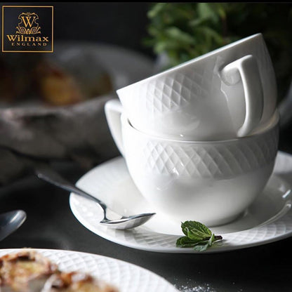 Fine Porcelain White 6 Oz Cappuccino Cup &amp; 5.5" Saucer Set Of 6 In Gift Box