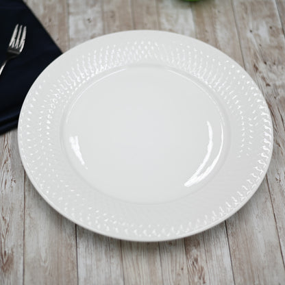 Fine Porcelain White Dinner Plate With Embossed Wide Rim 10"