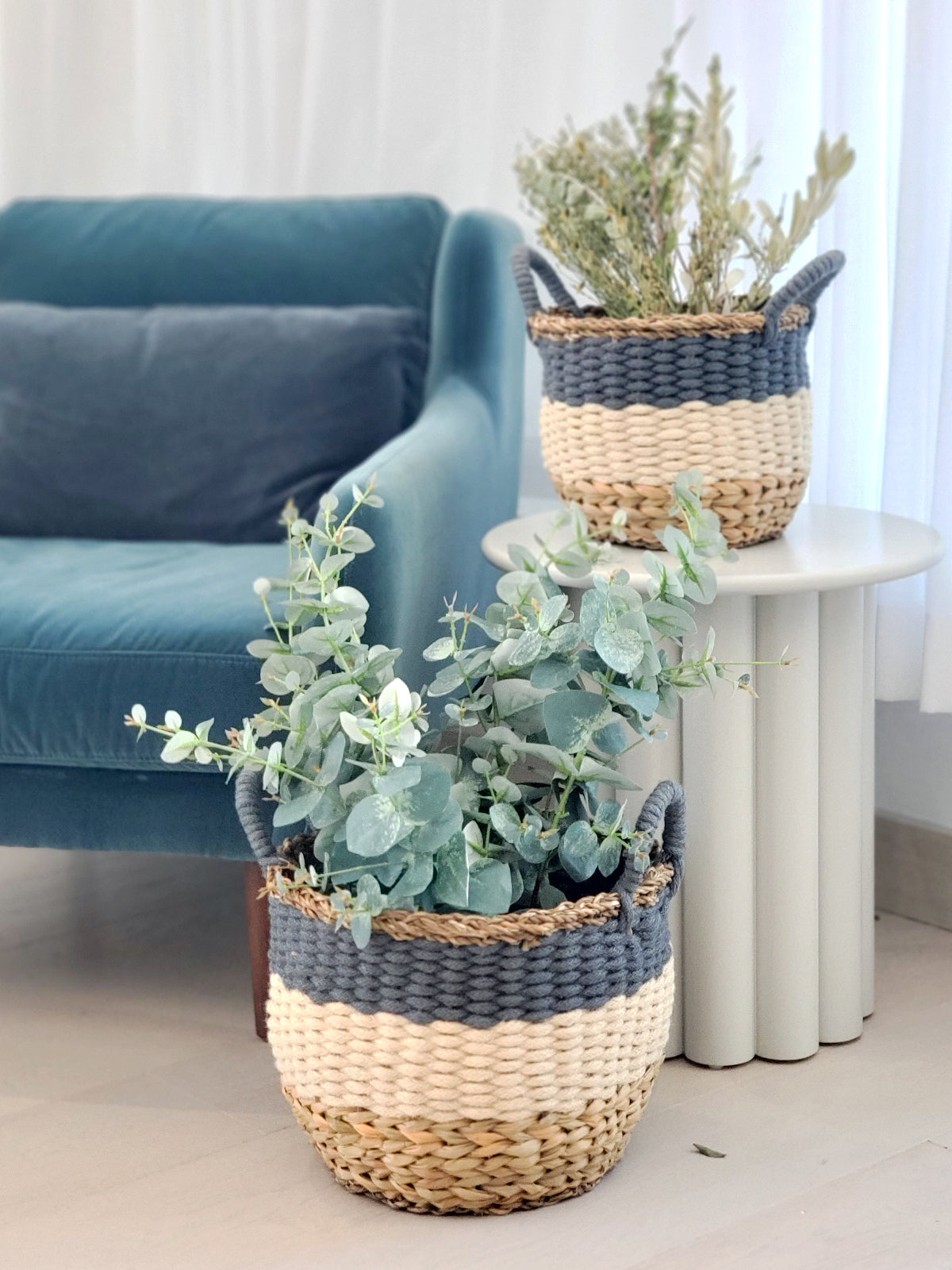 Ula Stripe Basket - Blue