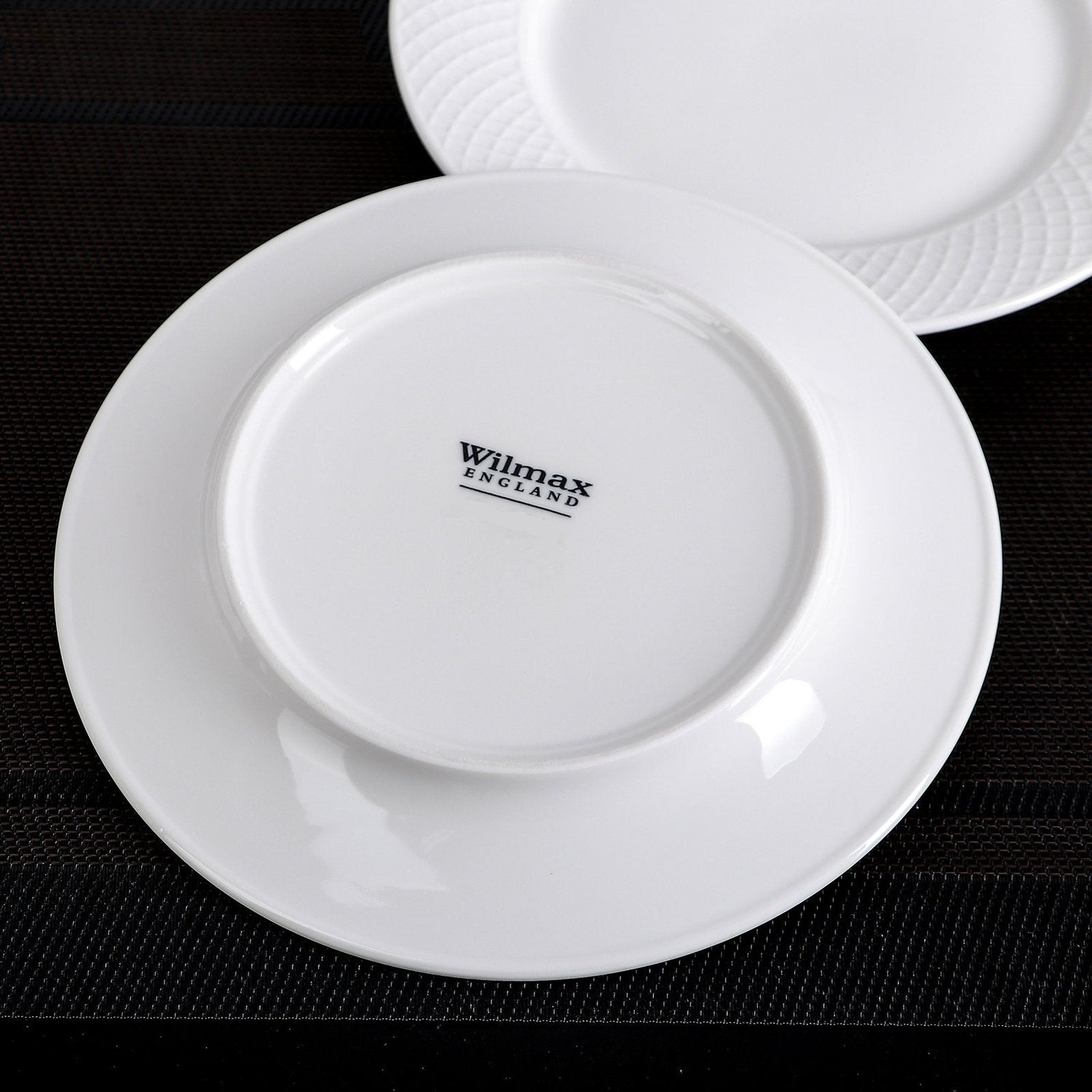 Fine Porcelain White Dessert Plate With Embossed Wide Rim 8"