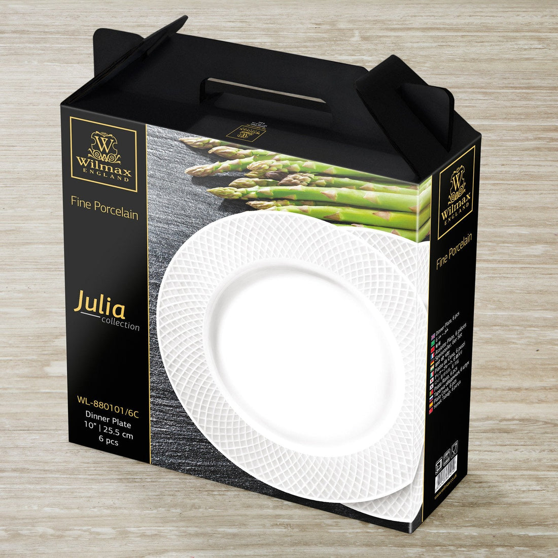 Fine Porcelain White Dinner Plate With Embossed Wide Rim 10"