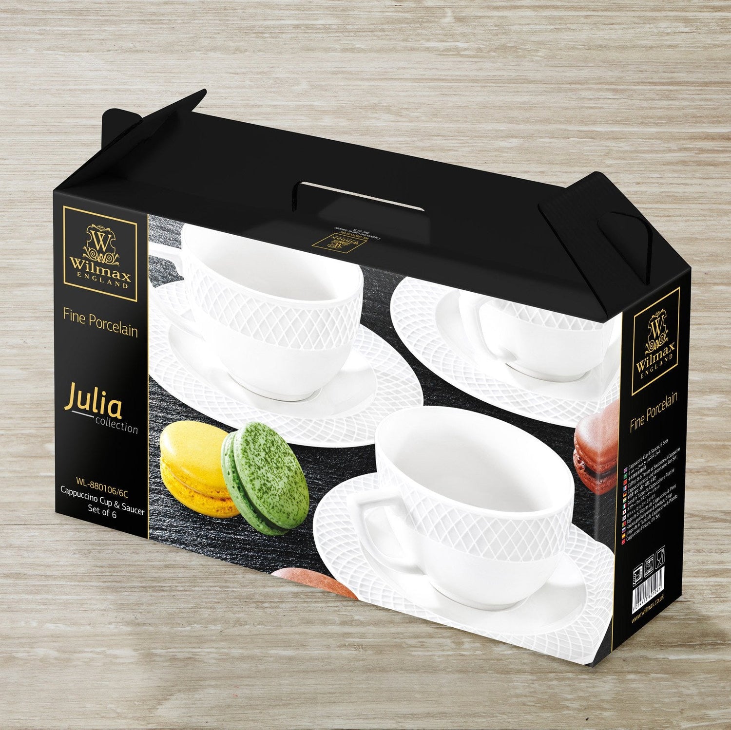 Fine Porcelain White 6 Oz Cappuccino Cup &amp; 5.5" Saucer Set Of 6 In Gift Box